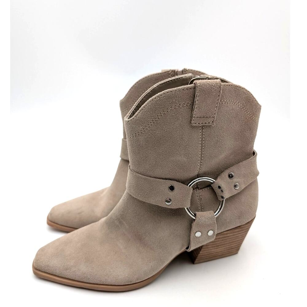 Open Edit Enzo Western Ankle Boot Square Toe Women's Beige Taupe Sz US5.5M EU36